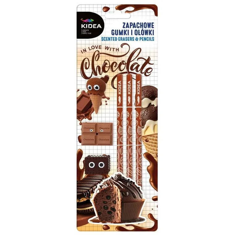 Kidea, zapachowe gumki i ołówki, czekolada