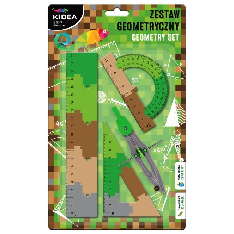 Kidea, zestaw geometryczny z linijką, 20 cm, 4 elementy