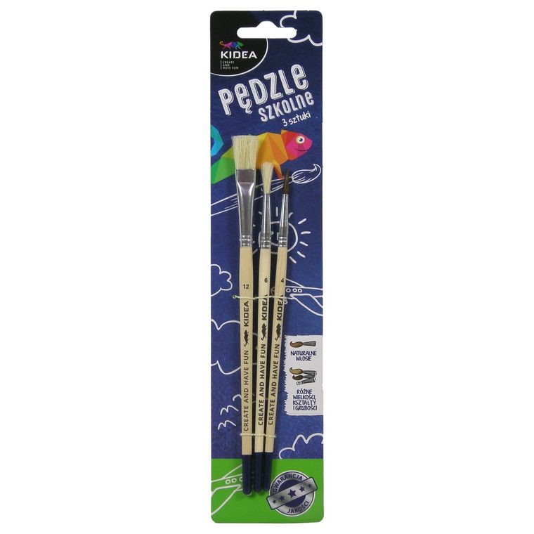 Kidea, zestaw pędzli szkolnych, 3 szt.