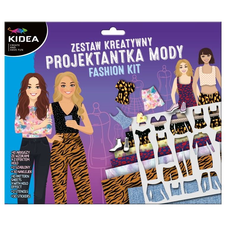 Kidea, zestaw, projektantka z szablonami, 10 arkuszy