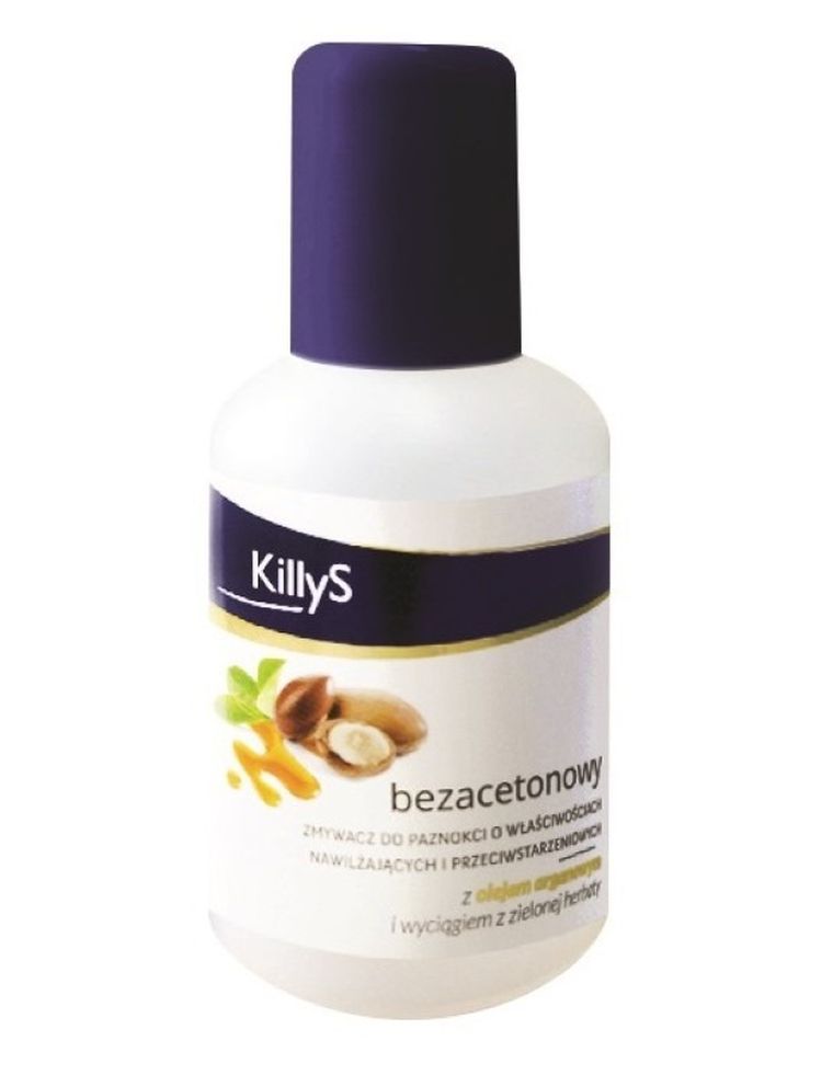KillyS, Acetone-Free Nail Polish Remover, bezacetonowy zmywacz do paznokci, olejek arganowy, 50 ml