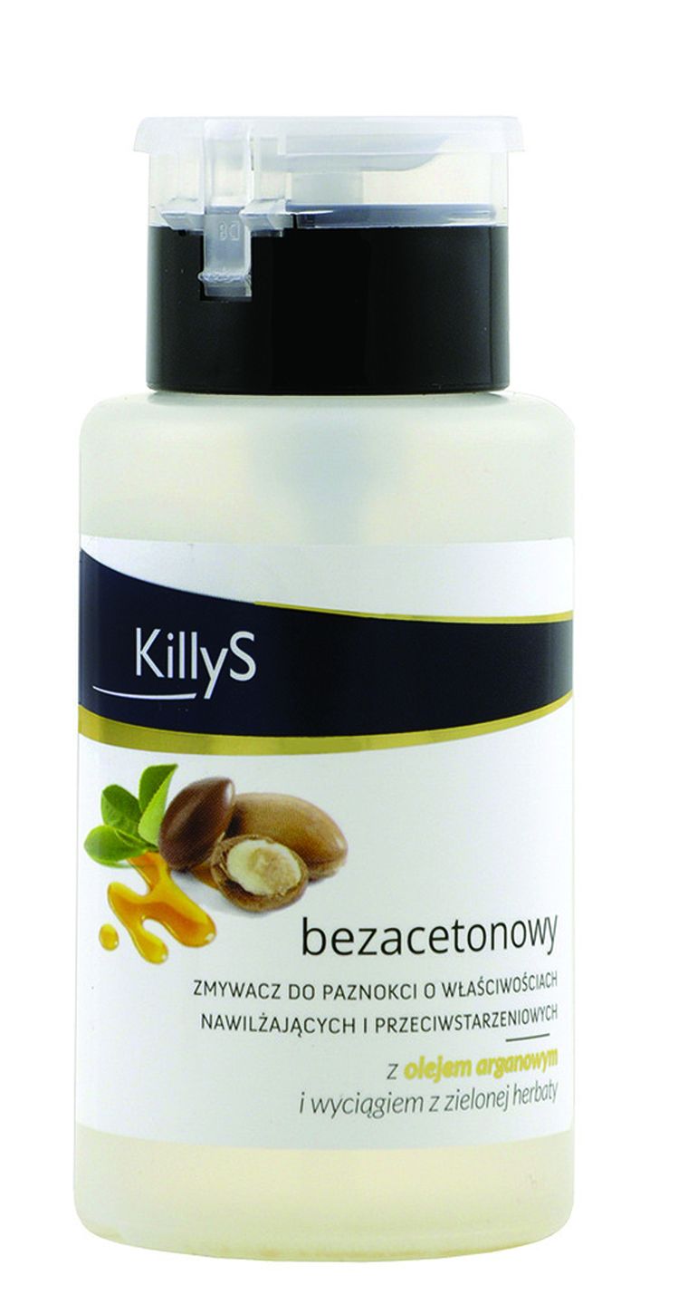 KillyS, Acetone-Free Nail Polish Remover, bezacetonowy zmywacz do paznokci pompka, Olejek Arganowy, 50 ml