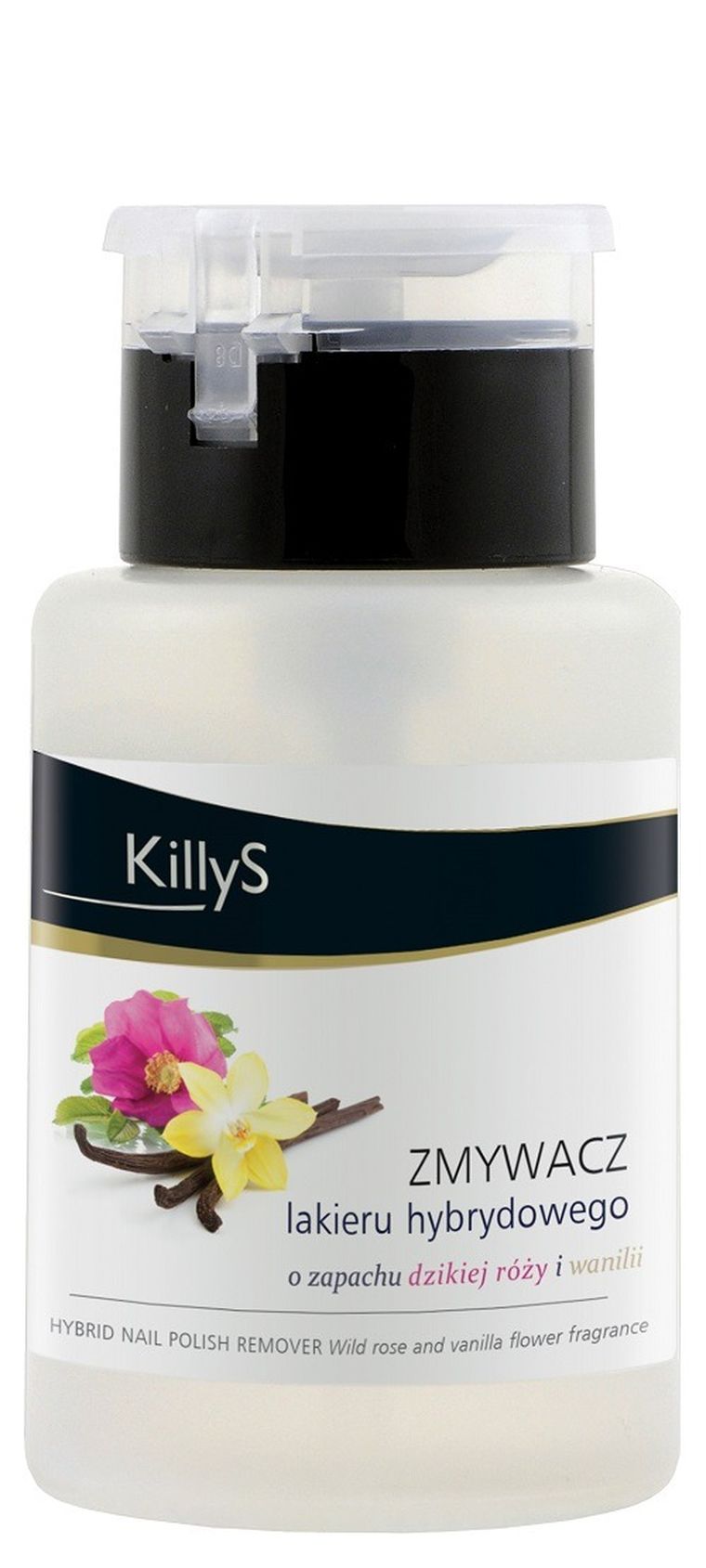 KillyS, Hybrid Nail Polish Remover, zmywacz lakieru hybrydowego z pompką, Dzika Róża&Wanilia, 150 ml