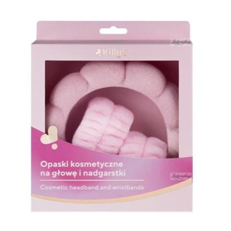 KillyS, opaski kosmetyczne na głowę i nadgarstki, różowe, 3 szt.