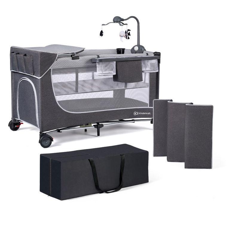 Kinderkraft, Leody, łóżeczko turystyczne z akcesoriami, Grey