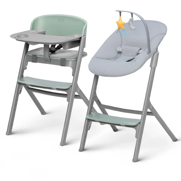 Kinderkraft, Livy, krzesełko do karmienia + Calmee, bujaczek, Olive Green