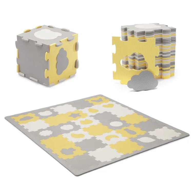 Kinderkraft, Luno, mata piankowa, puzzle, Yellow