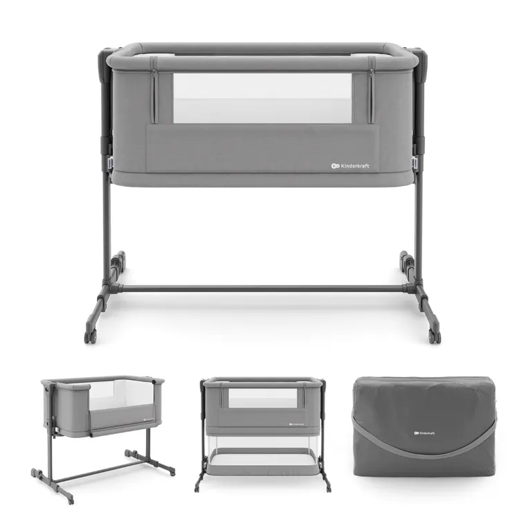 Kinderkraft, Nestee Grow 2, łóżeczko dostawne, dark grey