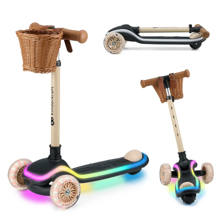 Kinderkraft, Raket, hulajnoga 3-kołowa LED, Beige