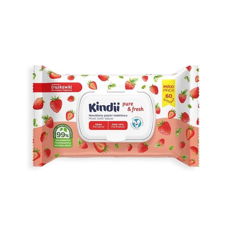 Kindi, Pure & Fresh, papier toaletowy nawilżany, truskawka