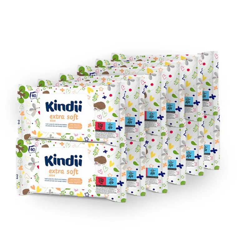 Kindii, Extra Soft Aloe, chusteczki dla niemowląt i dzieci, 12-60 szt.