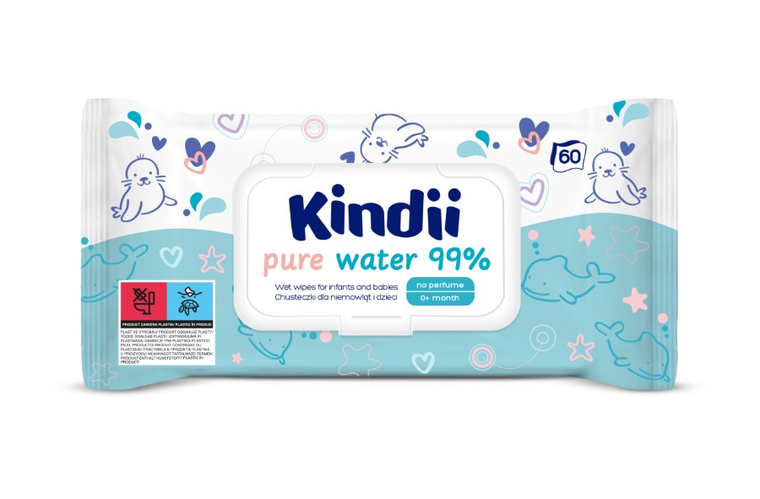Kindii, Pure Water 99%, chusteczki, 60 szt.