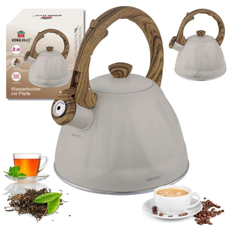 Kinghoff, czajnik z gwizdkiem, beżowy mat, 2l, kh-1998