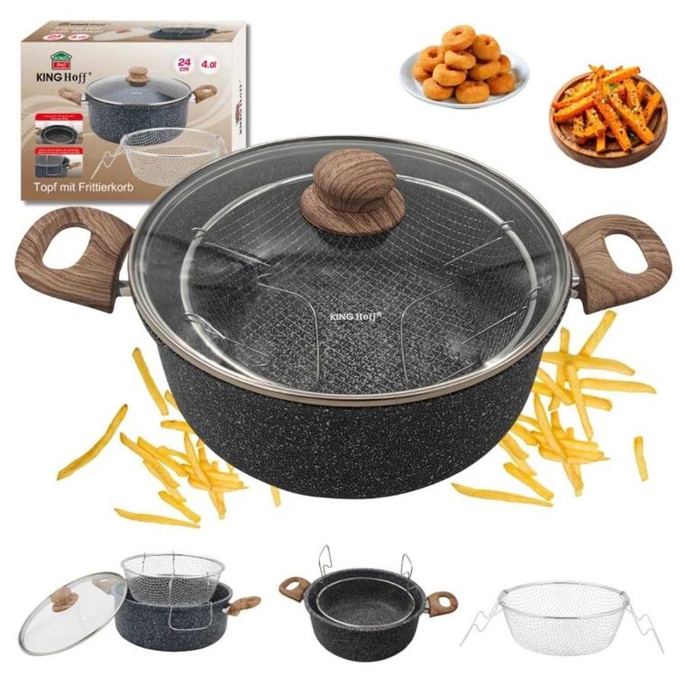 Kinghoff, garnek marmurowy z koszem do smażenia, 4l, kh-1985