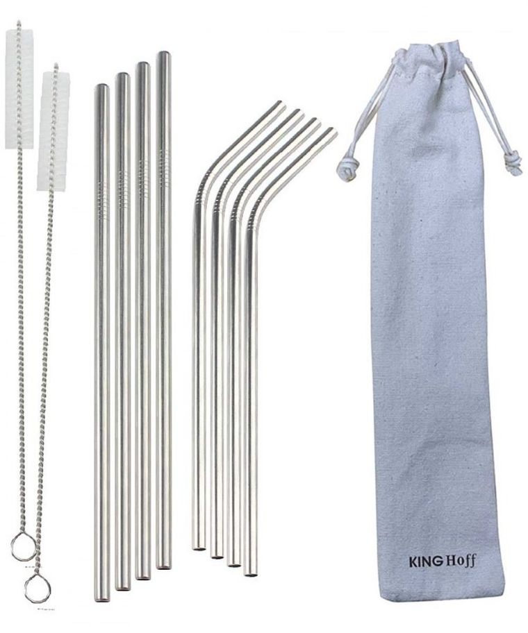 Kinghoff, słomki do napojów, metalowe, etui, 8 szt.