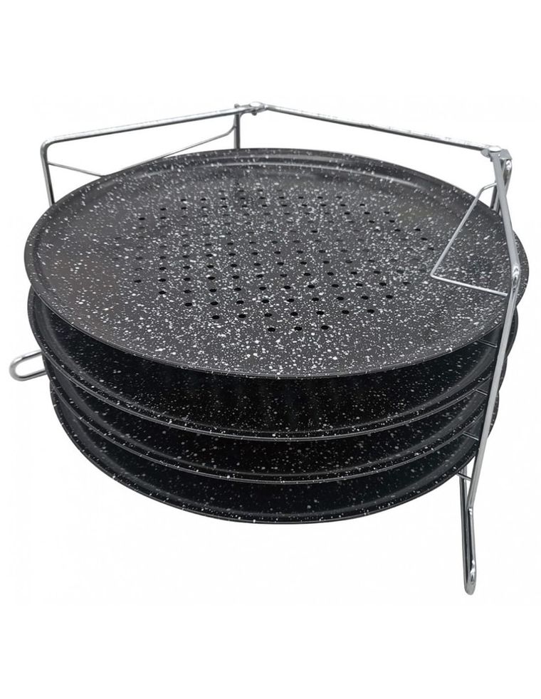 Kinghoff, zestaw 4 blach do pizzy, ze stelażem