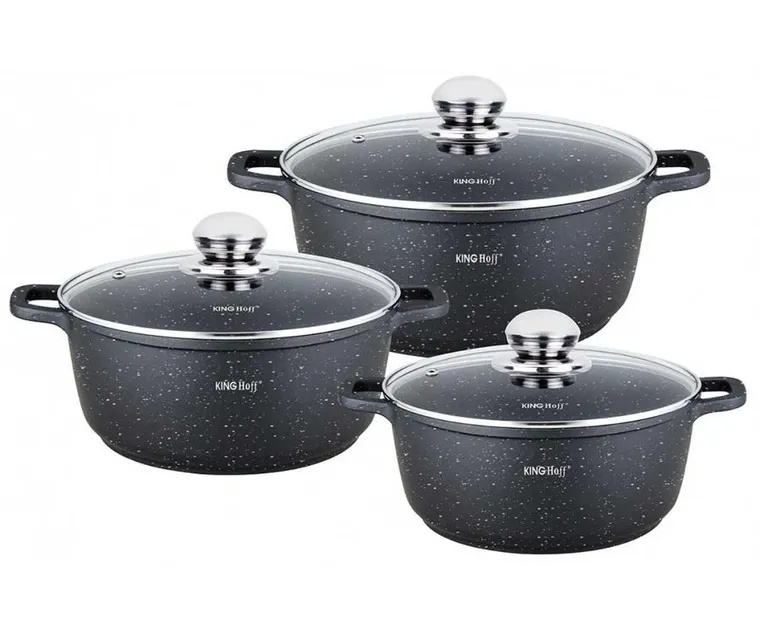 Kinghoff, zestaw garnków marmurowych