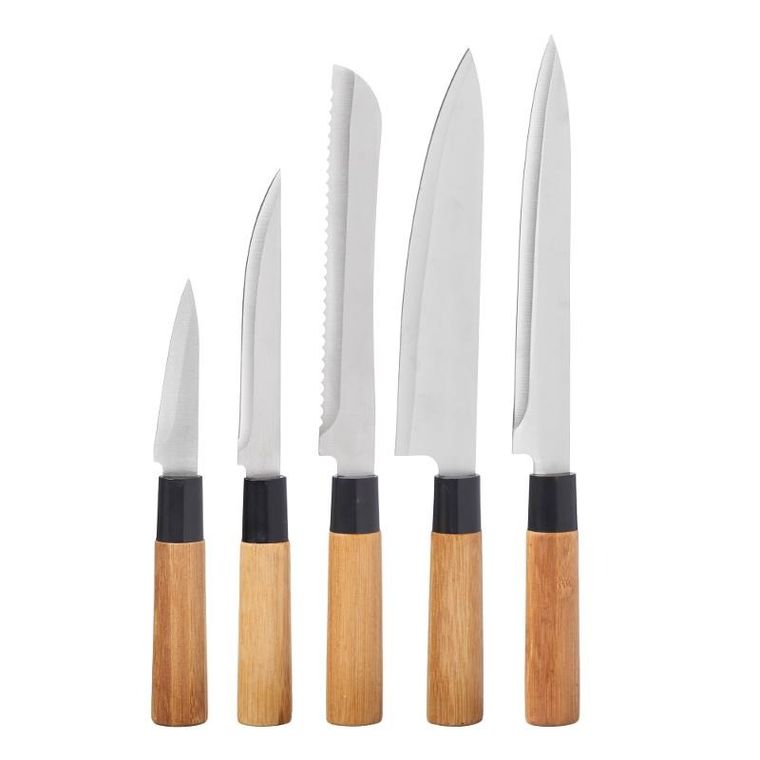 Kinvara, Bamy, zestaw noży kuchennych z bambusowymi trzonkami, 5 szt.