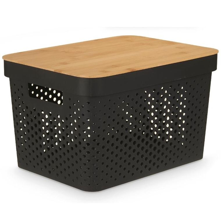Kinvara, duży plastikowy pojemnik z bambusową pokrywą, 36-26-22 cm