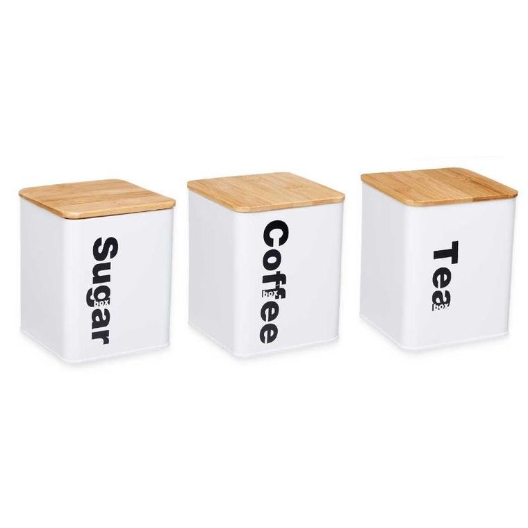 Kinvara, pojemniki na kawę i herbatę, metalowe, białe, 3 szt.