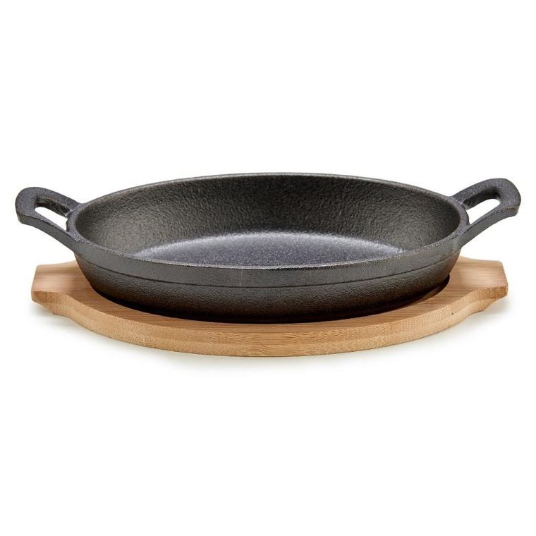Kinvara, Slate, owalne żelazne naczynie na bambusowej podstawce, 12-22-5 cm