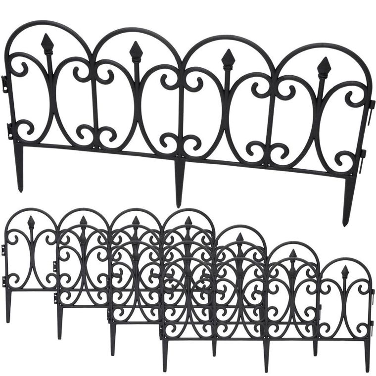 Kinzo, ogrodzenie ogrodowe, plastikowe, 4 panele, czarne, 33-59 cm