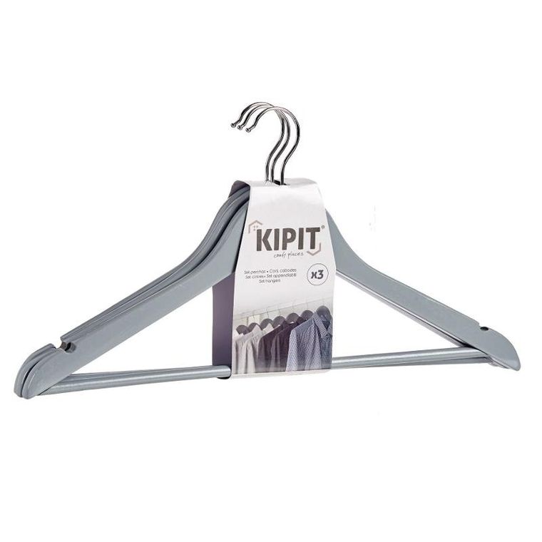 Kipit, drewniane wieszaki do garderoby, szare, 3 szt.