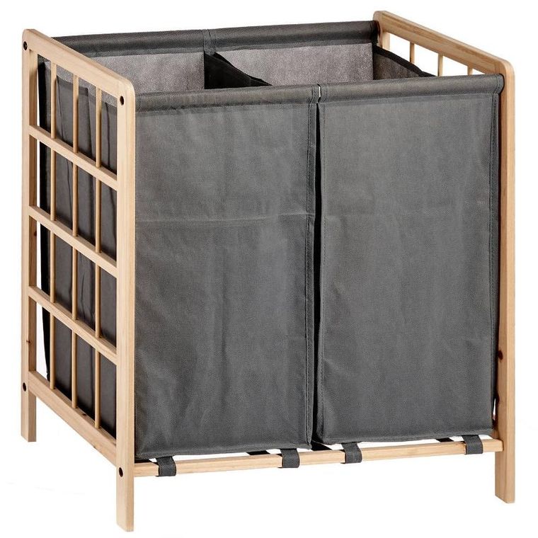 Kipit, kosz do szafy dwukomorowy, drewno + tkanina