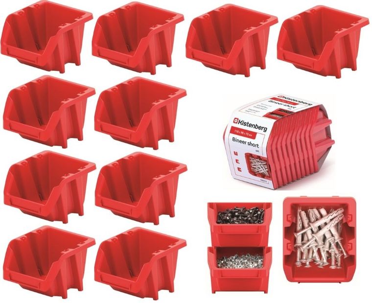 Kistenberg, zestaw pojemników warsztatowych, Bineer short, 10 szt., czerwony