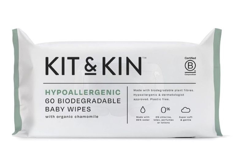 Kit and Kin, biodegradowalne bezzapachowe chusteczki wodne, 60 szt.
