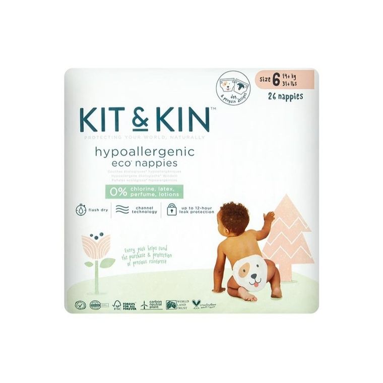 Kit and Kin, pieluszki jednorazowe, rozmiar 6, 15 kg+, pies i pingwin, 24 szt.