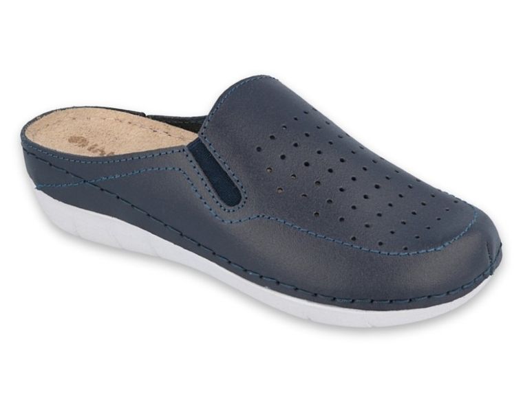 Klapki damskie, skórzane, niebieskie, Inblu