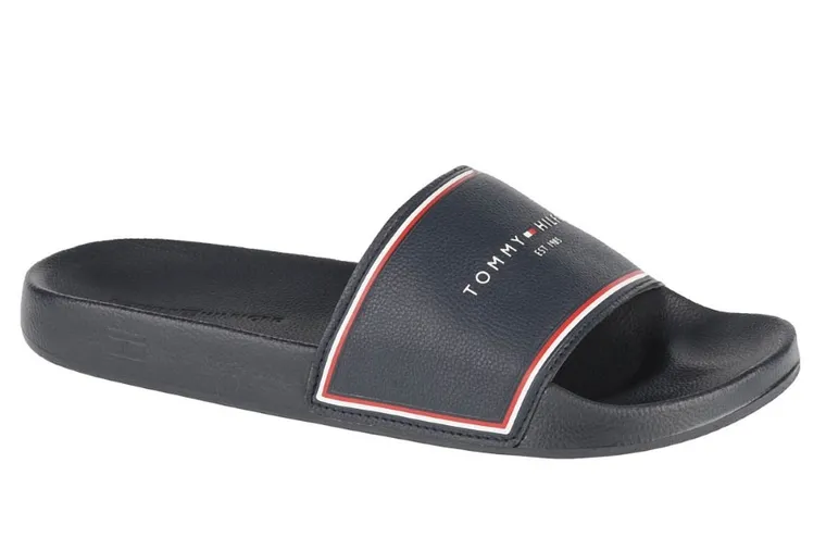 Klapki męskie, granatowe, Tommy Hilfiger Raised Pool Slide