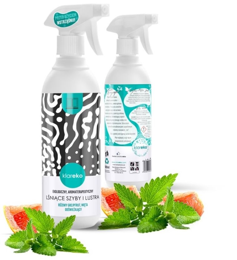 Klareko, Lśniące Szyby i Lustra, naturalny środek czystości, Różowy Grejpfrut & Mięta, 500 ml