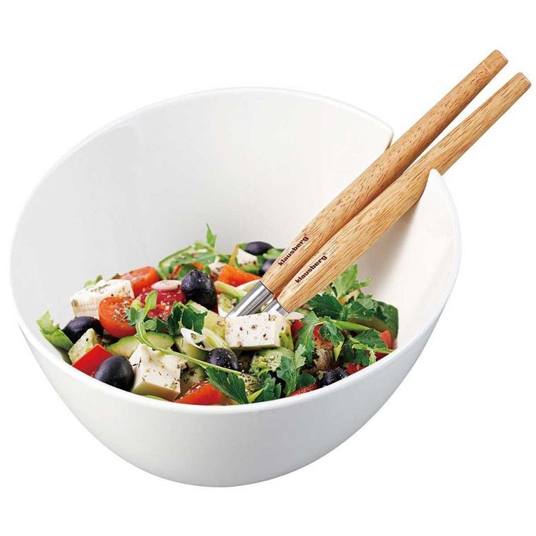 Klausberg, misa porcelanowa do sałat z przyborami, biała