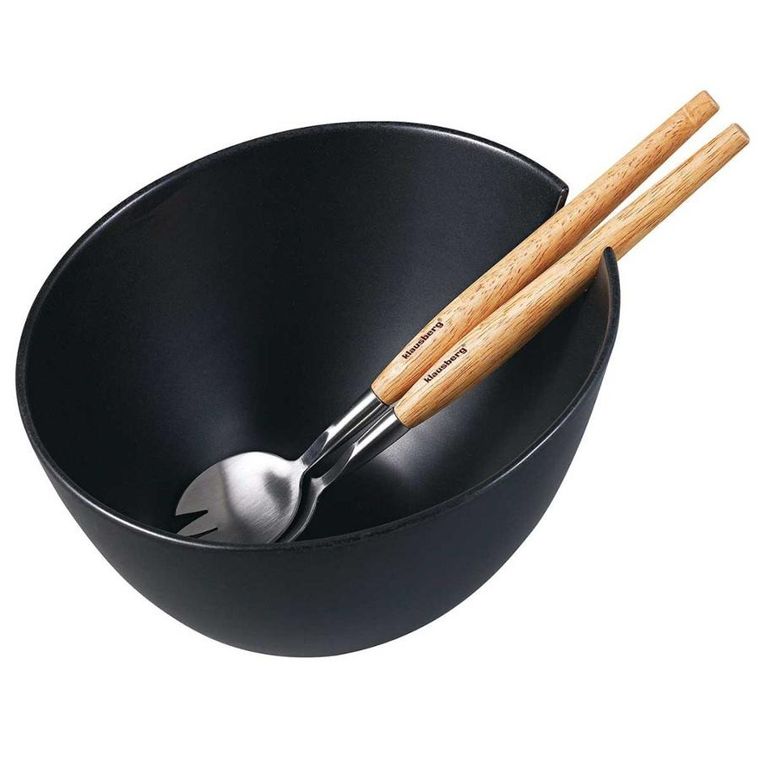 Klausberg, porcelanowa misa do sałat z przyborami, czarna, kb-7786