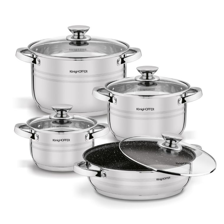 KönigHoffer, Bari, komplet garnków, indukcja, eco box, silver, 8 elementów