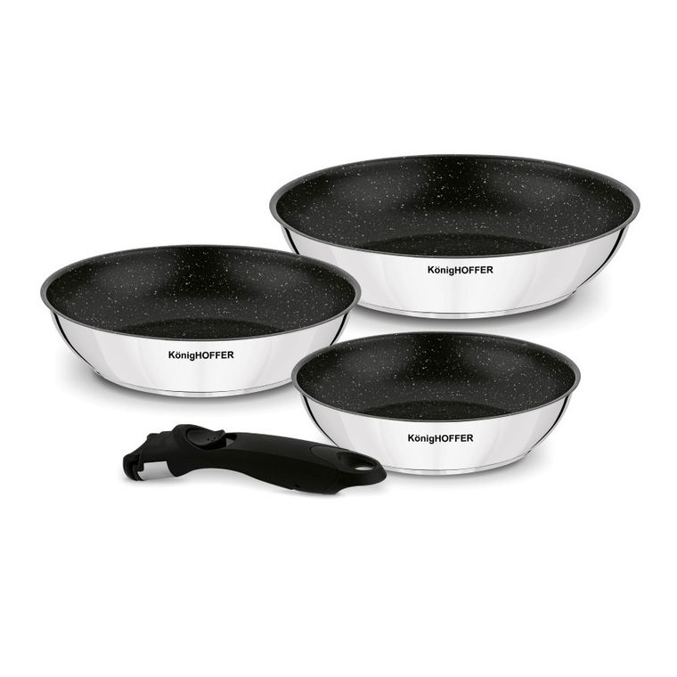 KönigHoffer, Colate, komplet patelni non-stick, odpinana rączka, marble, 20-4,5/24-5,5/28-6 cm