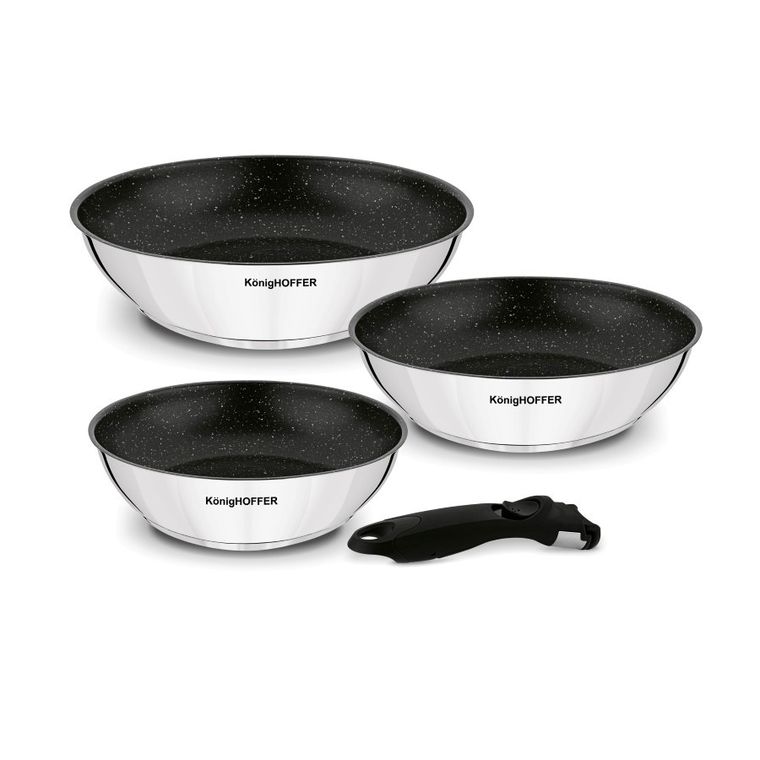 KönigHoffer, Colate, komplet patelni non-stick, odpinana rączka, marble, 20-5,5/24-6,5/28-7 cm