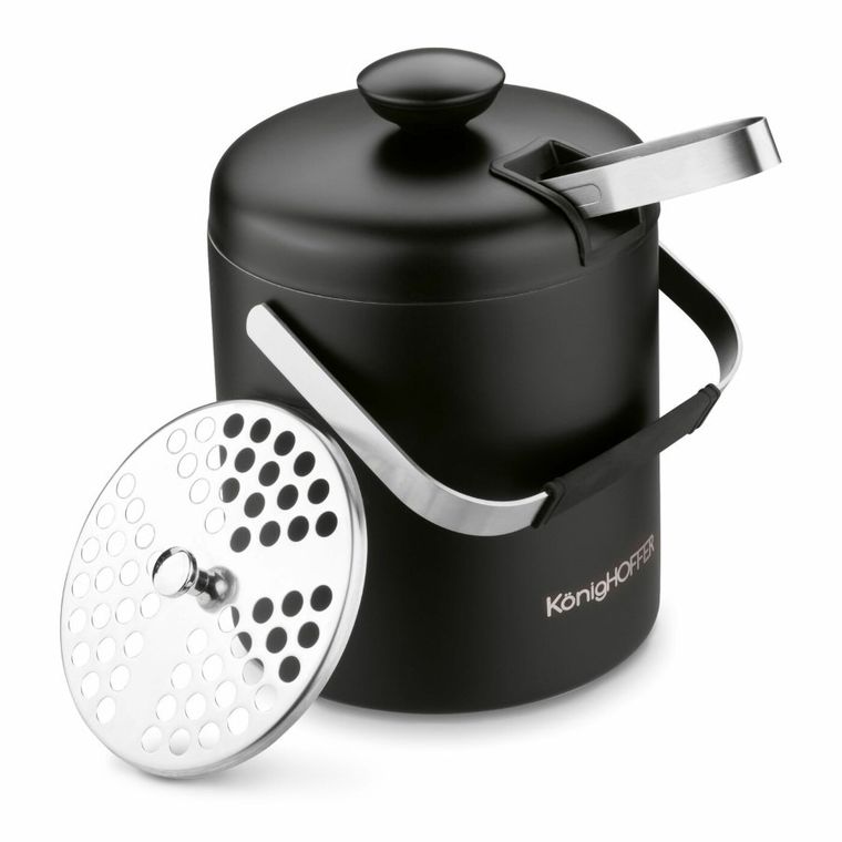 Könighoffer, Lugo, wiaderko do lodu ze szczypcami, czarny mat, 1,3l