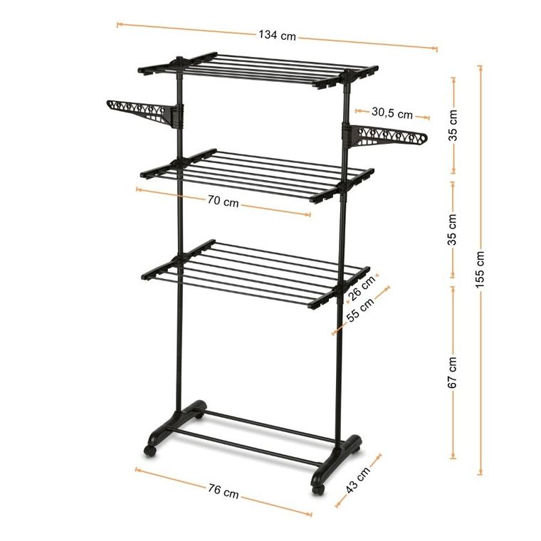 Könighoffer, suszarka balkonowa pionowa, czarna, 72-55-150 cm