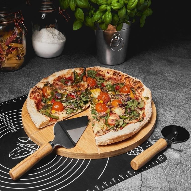 Könighoffer, zestaw do serwowania pizzy, deska + łopatka + radełko, 33-1.5 cm