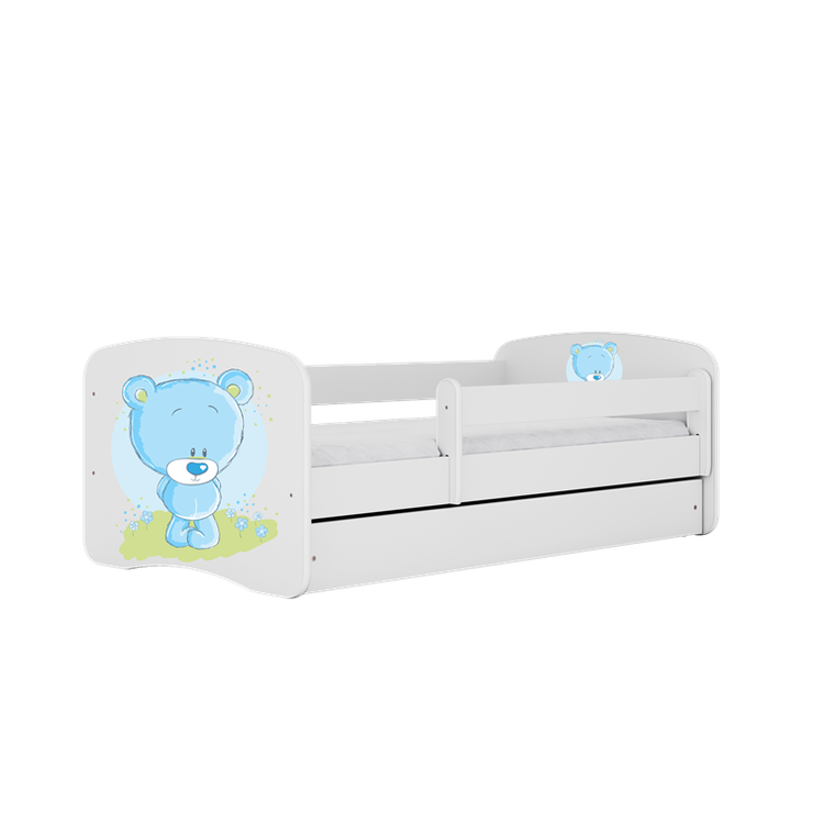 Kocot Kids, Babydreams, łóżko z materacem, białe, niebieski miś, 80-180 cm