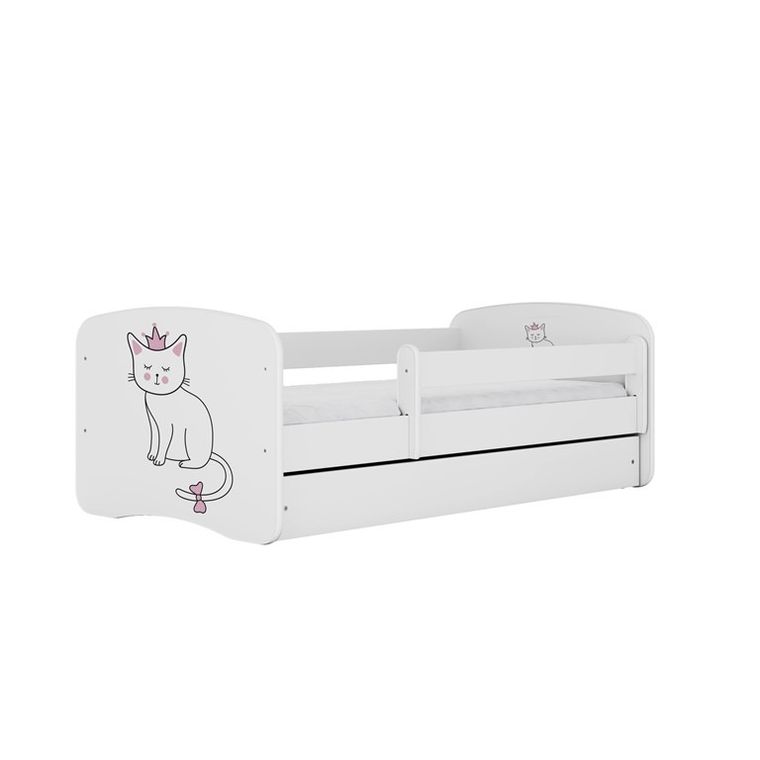 Kocot Kids, Babydreams, łóżko z szufladą i materacem, białe, kot, 80-180 cm