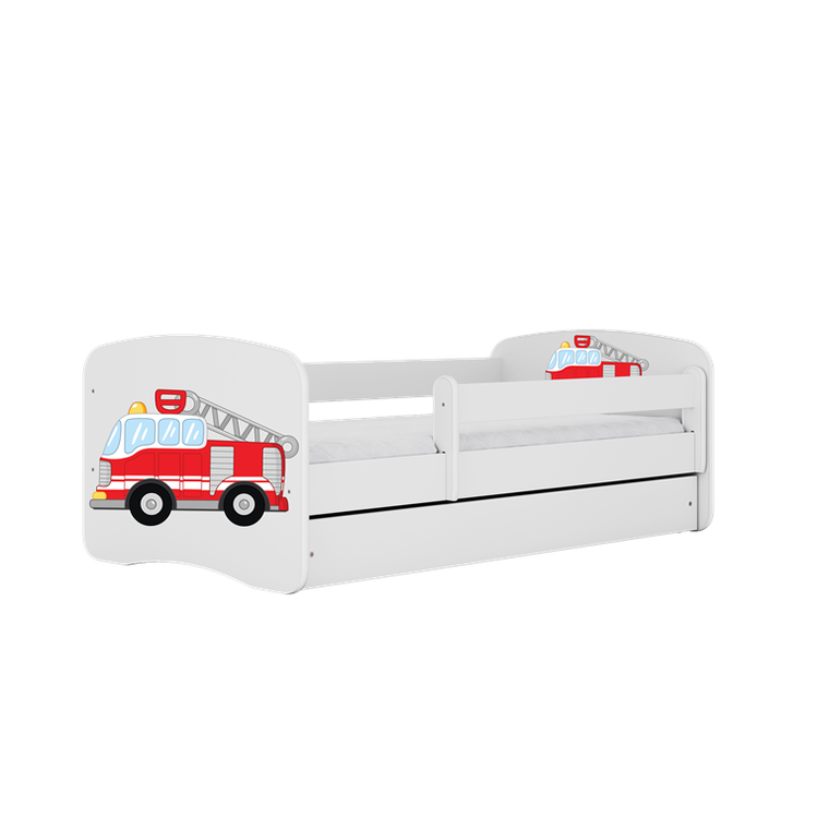 Kocot Kids, Babydreams, łóżko z szufladą i materacem, białe, straż pożarna, 70-140 cm