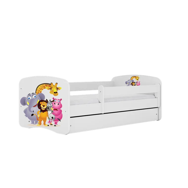 Kocot Kids, Babydreams, łóżko z szufladą i materacem, białe, zoo, 80-160 cm