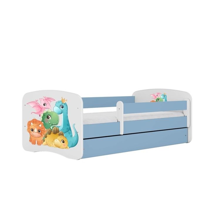 Kocot Kids, Babydreams, łóżko z szufladą i materacem, niebieskie, dinusie, 80-160 cm