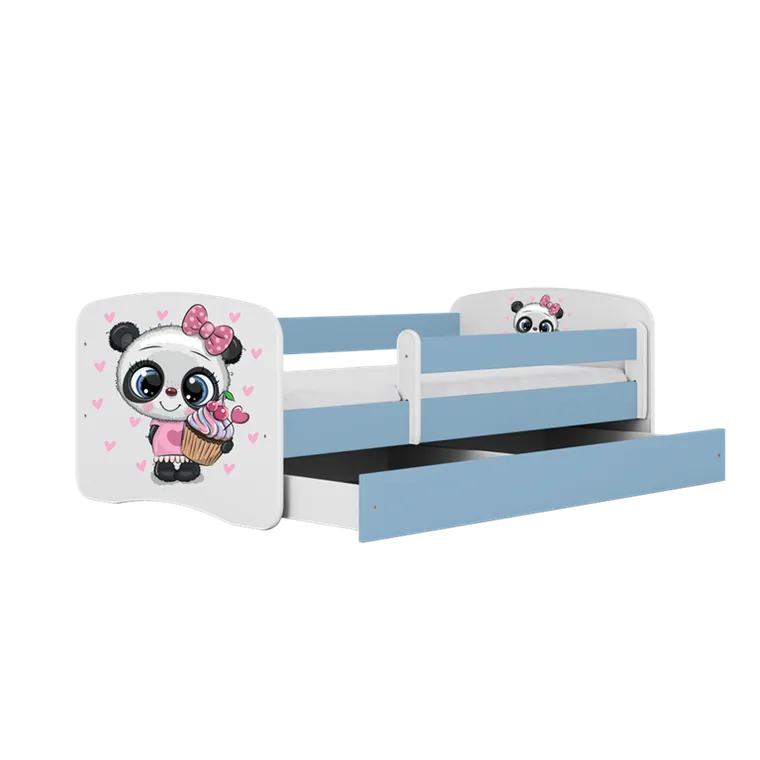 Kocot Kids, Babydreams, łóżko z szufladą i materacem, niebieskie, panda z babeczką, 70-140 cm