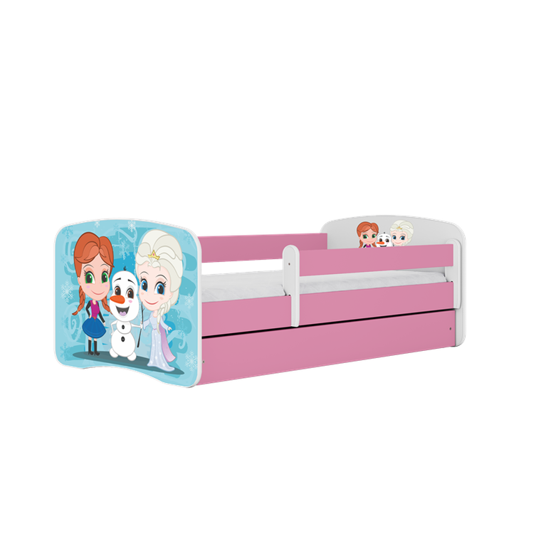 Kocot Kids, Babydreams, łóżko z szufladą i materacem, różowe, zimowe księżniczki, 80-160 cm