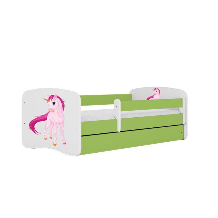 Kocot Kids, Babydreams, łóżko z szufladą i materacem, zielone, jednorożec, 80-180 cm